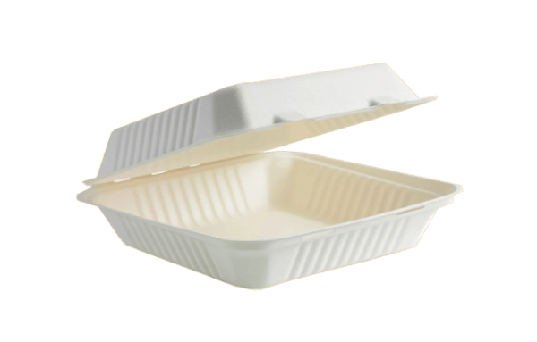 9"x 9" 1 COMPARTMENT BIO CLAMSHELL BOX (WHITE)