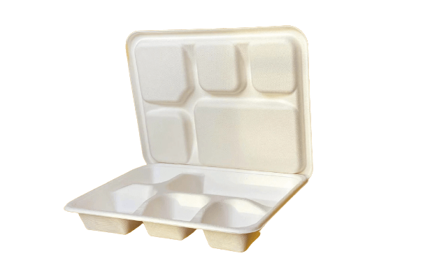 5 COMPARTMENT BIO MEAL TRAY (LID AVAILABLE) WHITE