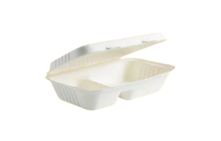 9"x 6" 2 COMPARTMENT BIO CLAMSHELL BOX (WHITE)